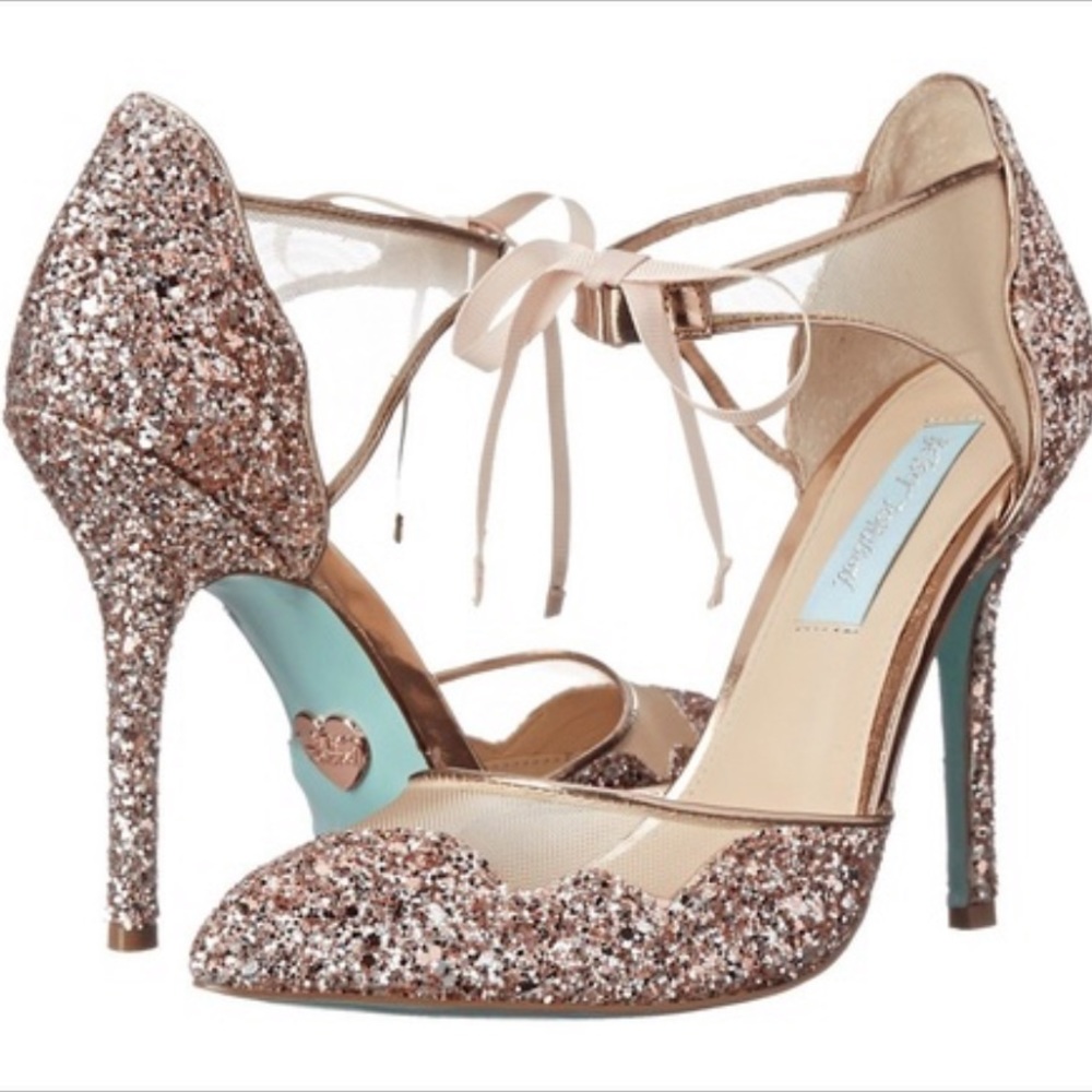 Betsey Johnson Stela Rose Gold Glitter Heels